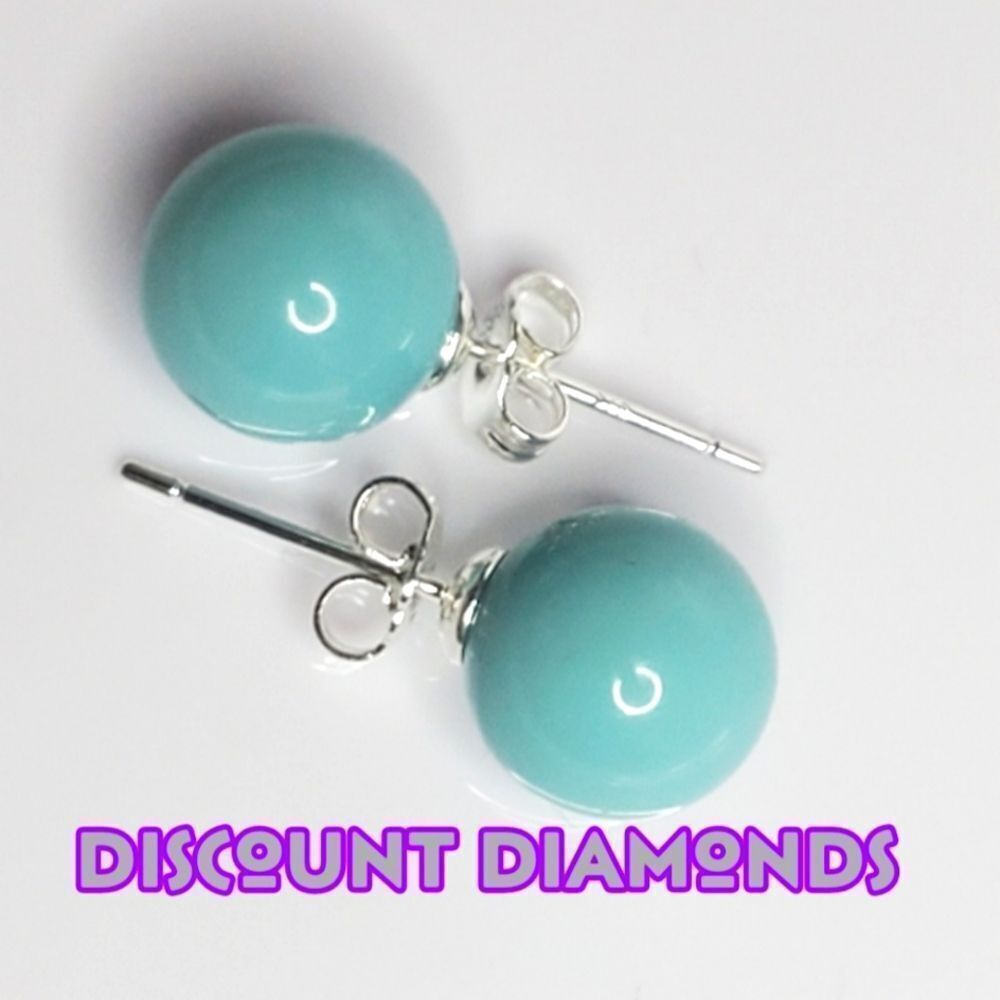 Light Blue 10mm  South Sea Shell Pearl Stud Earrings on 925 Sterling …